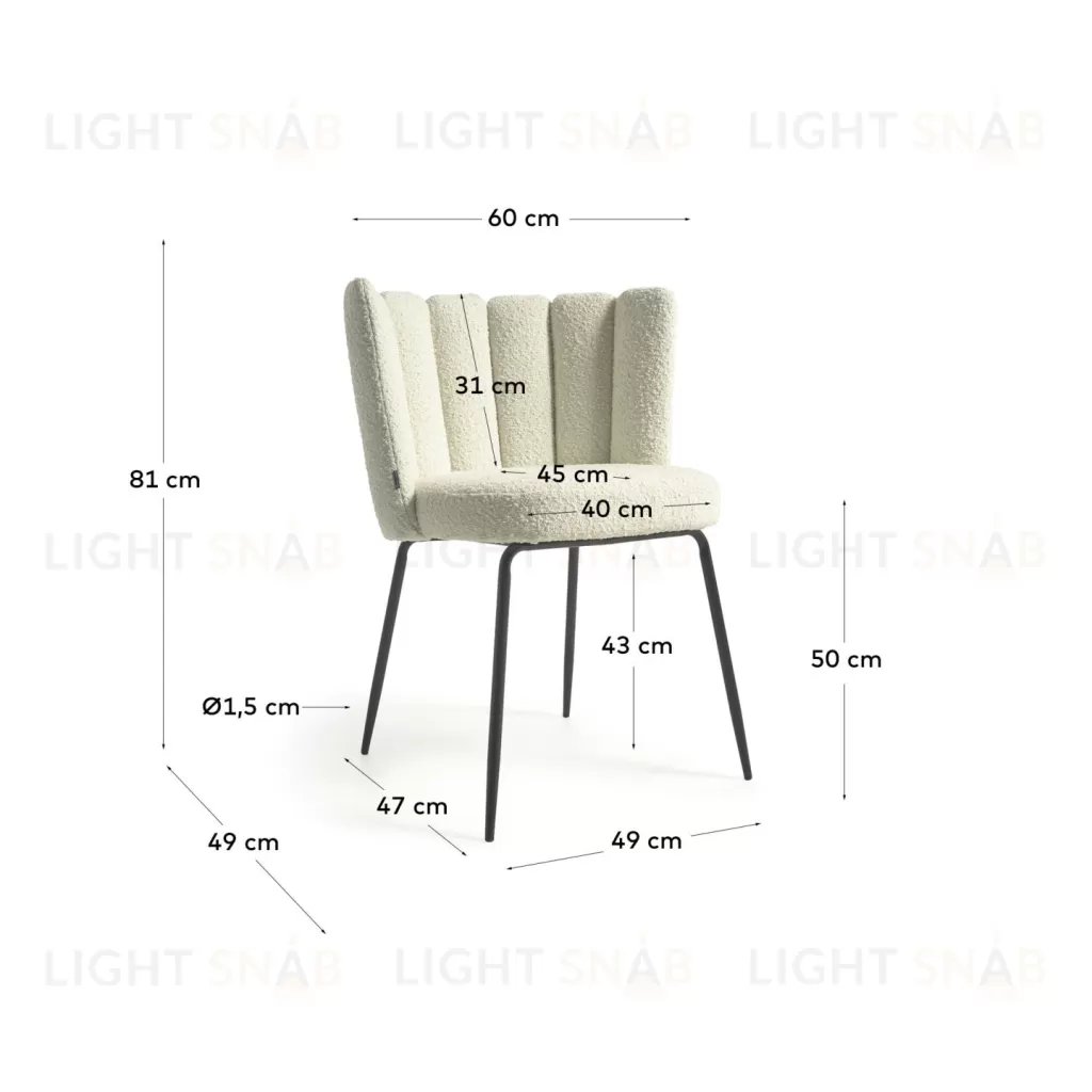 Стул Aniela из белой ткани букле и металла с черной отделкой 108074