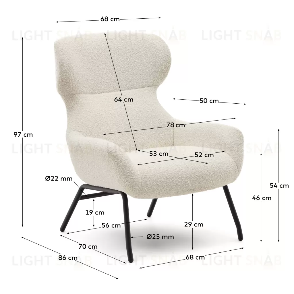 Belina Кресло из белой ткани букле и стали с черной отделкой 178032