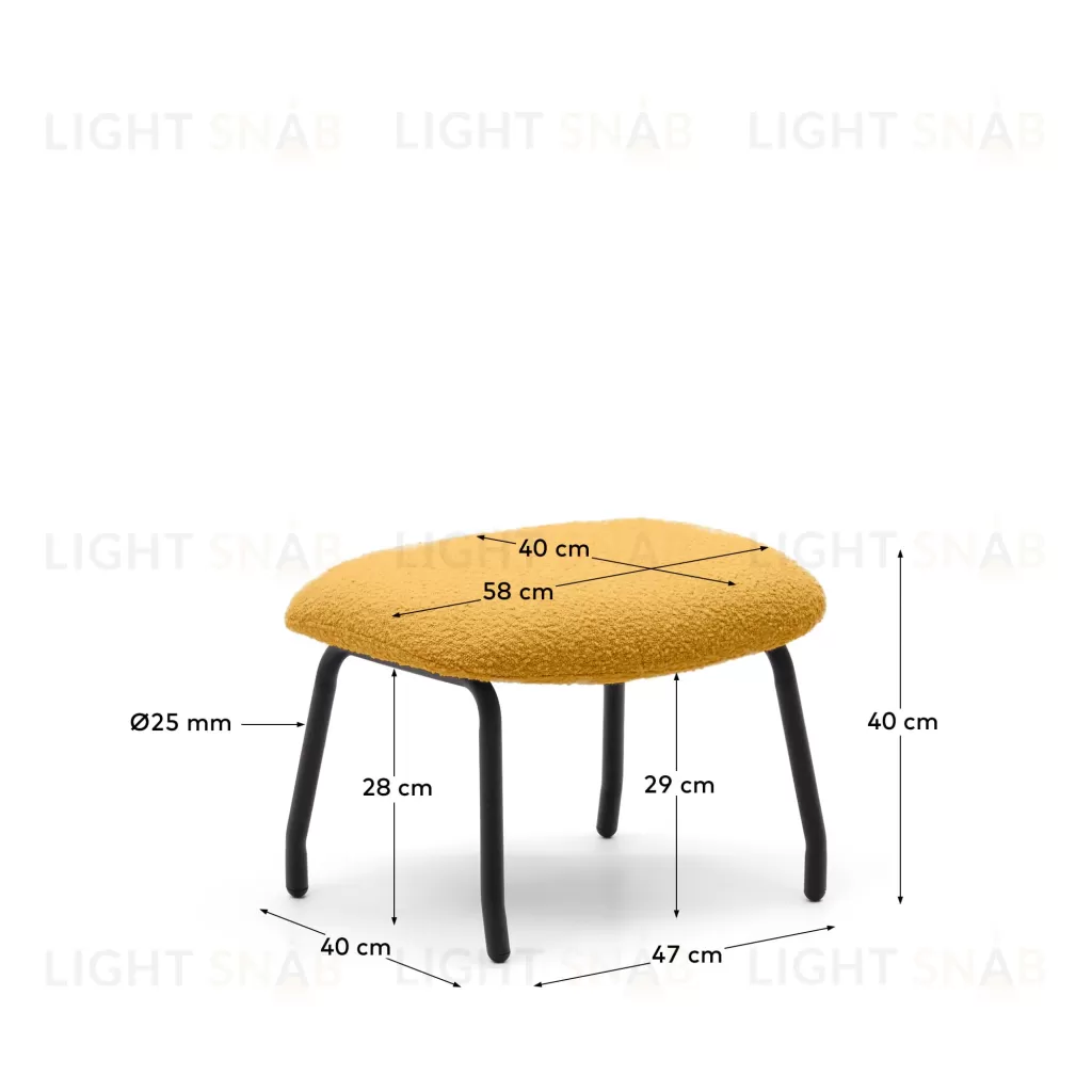 Belina Пуф для ног из горчичной ткани букле и стали с черной отделкой 178042