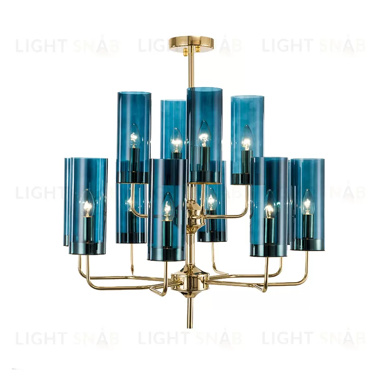 Люстра  Brass & Blue Glass Tube by Hans-Agne Jakobsson (15 плафонов, синий) LSR3500