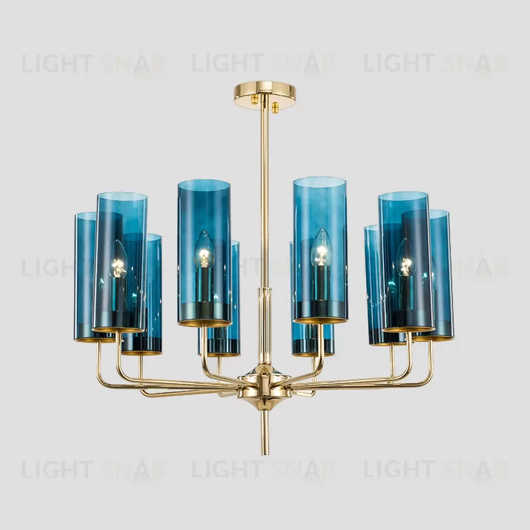 Люстра  Brass & Blue Glass Tube by Hans-Agne Jakobsson (10 плафонов, синий) LSR3496