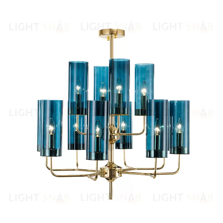 Люстра  Brass & Blue Glass Tube by Hans-Agne Jakobsson (12 плафонов, синий) LSR3498