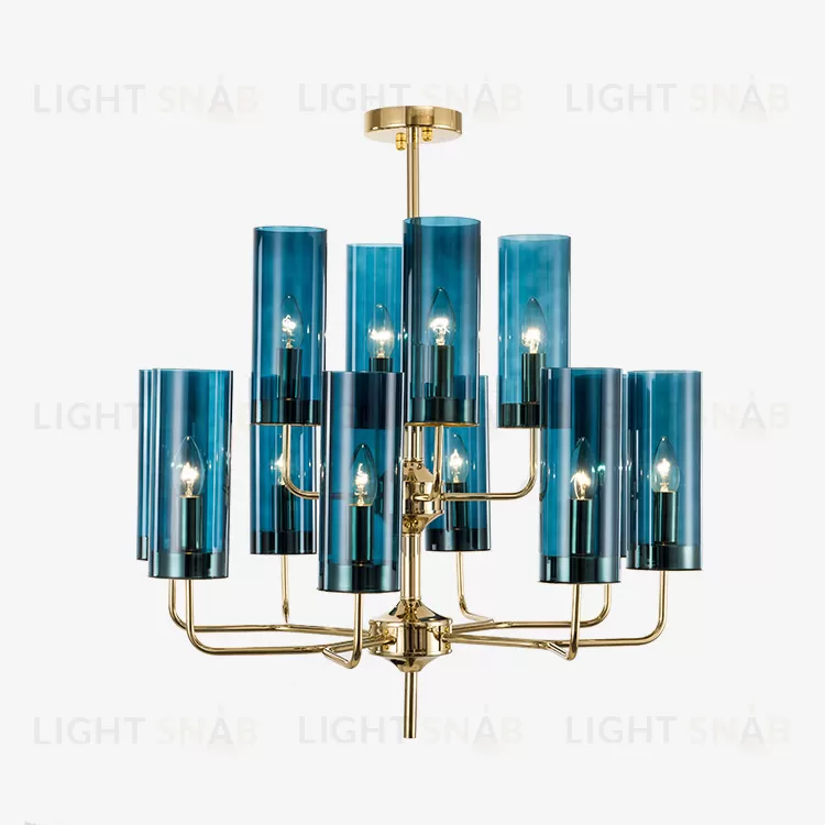 Люстра  Brass & Blue Glass Tube by Hans-Agne Jakobsson (12 плафонов, синий) LSR3498