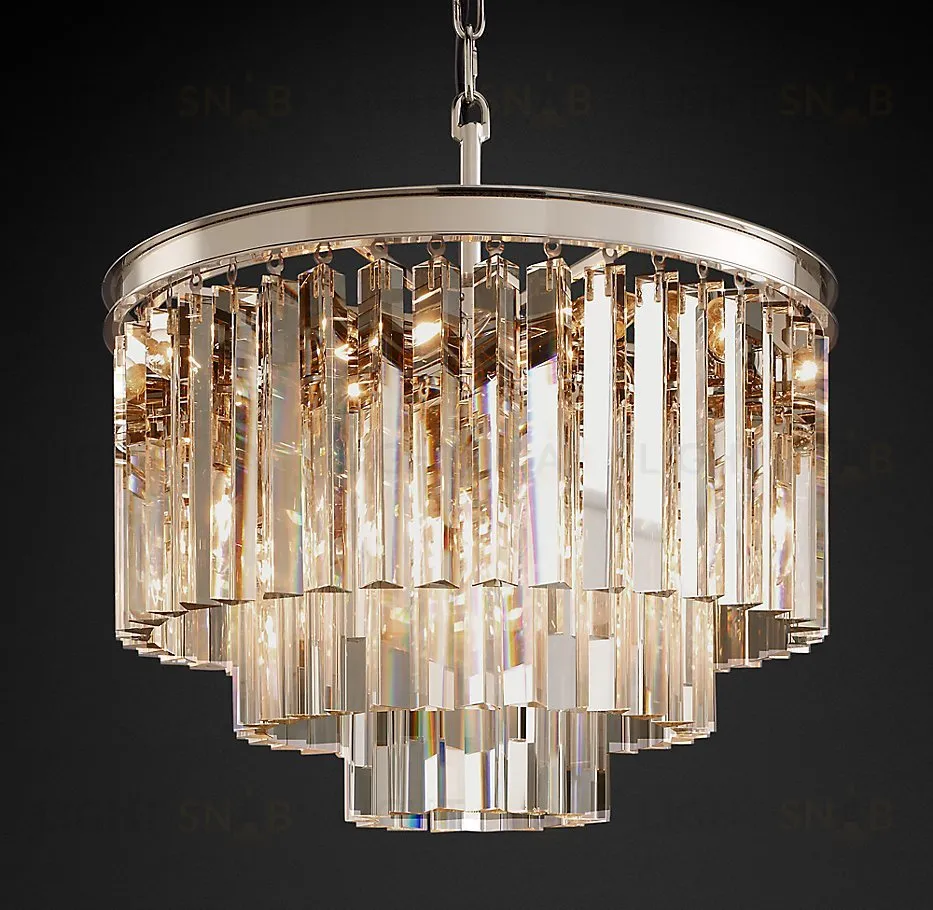 Подвесной дизайнерский светильник  1920s Odeon Clear Glass Fringe 3-Tier Chandelier by Restoration Hardware LSR5368