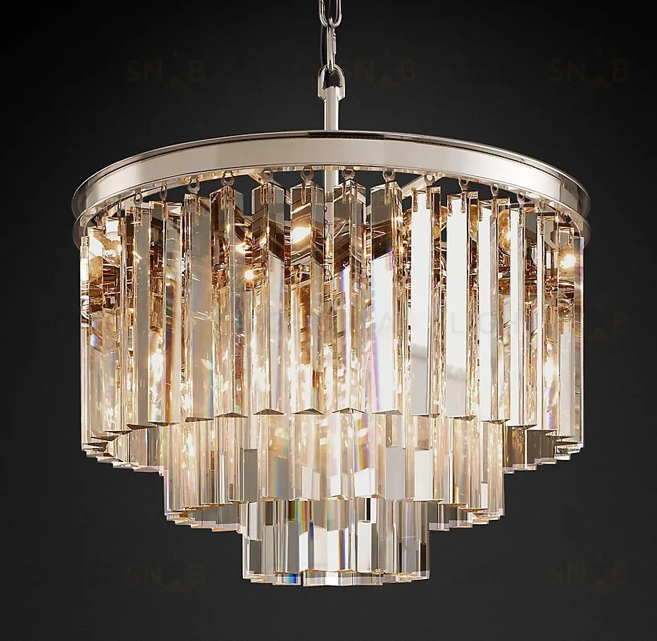 Подвесной дизайнерский светильник  1920s Odeon Clear Glass Fringe 3-Tier Chandelier by Restoration Hardware LSR5368