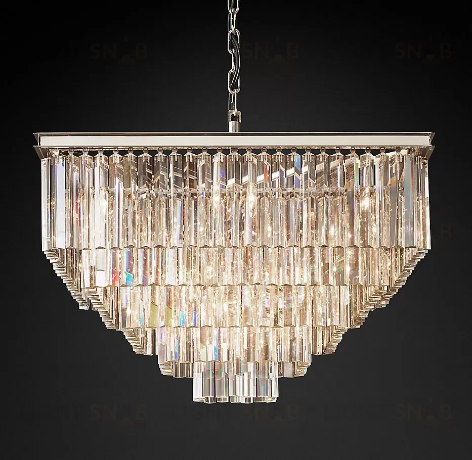 Подвесной дизайнерский светильник  1920S Odeon Clear Glass Fringe Square 5-Tier Chandelier by Restoration Hardware LSR5747