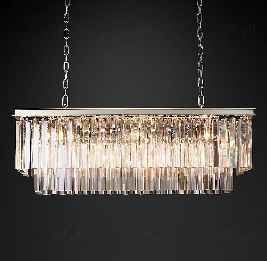 Подвесной дизайнерский светильник  1920s Odeon Clear Glass Fringe Rectangular Chandelier 40