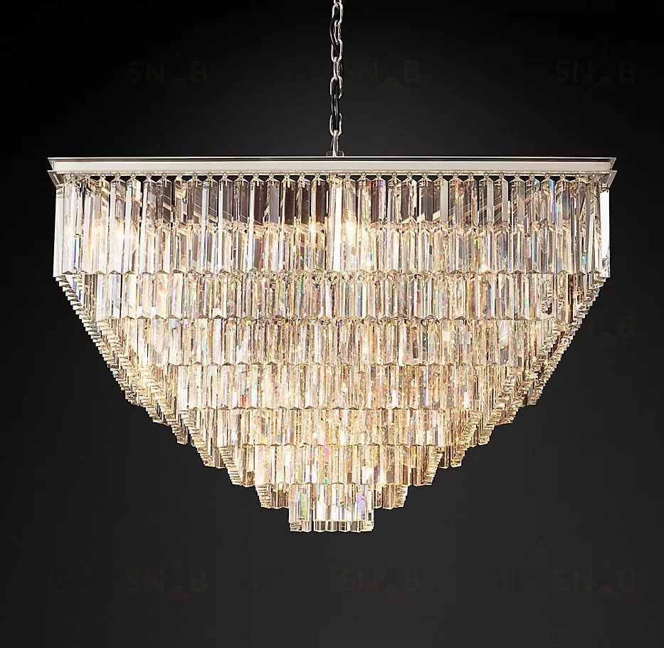 Подвесной дизайнерский светильник  1920S Odeon Clear Glass Fringe Square 7-Tier Chandelier by Restoration Hardware LSR5748