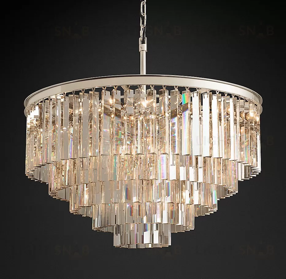 Подвесной дизайнерский светильник  1920s Odeon Clear Glass Fringe 5-Tier Chandelier by Restoration Hardware LSR5739