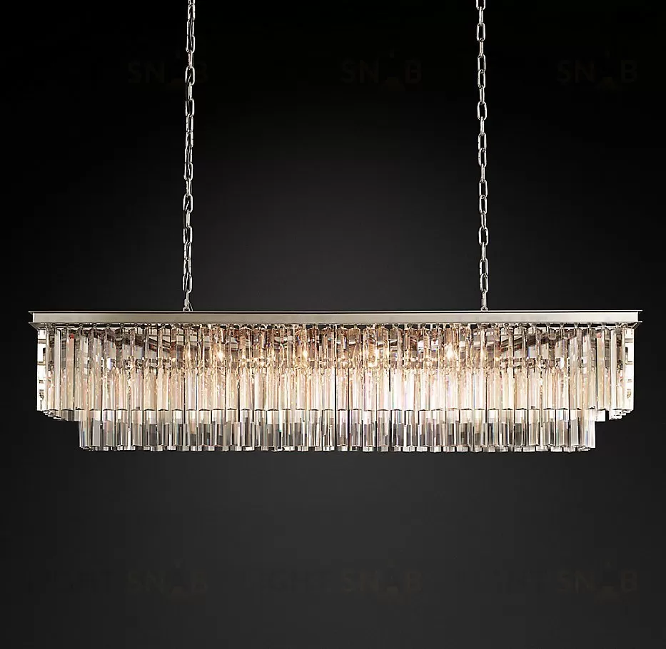 Подвесной дизайнерский светильник  1920s Odeon Clear Glass Fringe Rectangular Chandelier 59