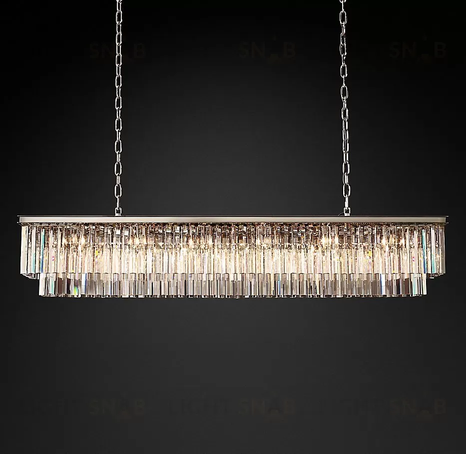 Подвесной дизайнерский светильник  1920s Odeon Clear Glass Fringe Rectangular Chandelier 71