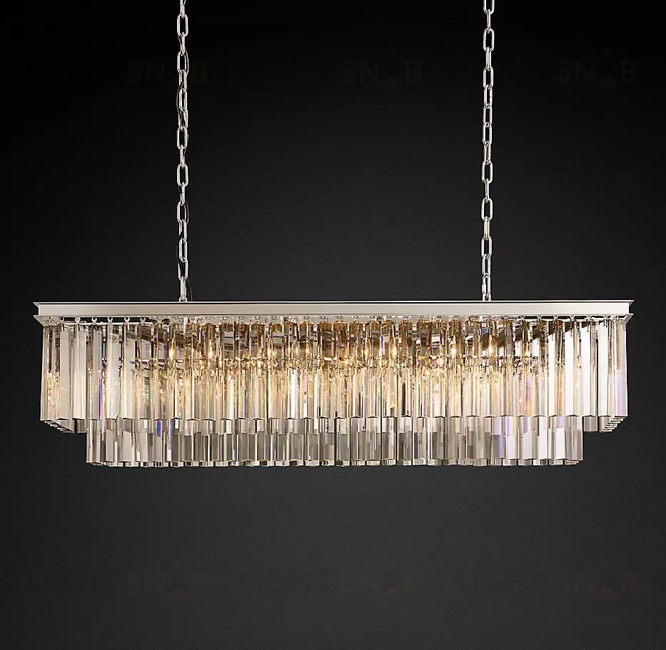 Подвесной дизайнерский светильник  1920s Odeon Clear Glass Fringe Rectangular Chandelier 49