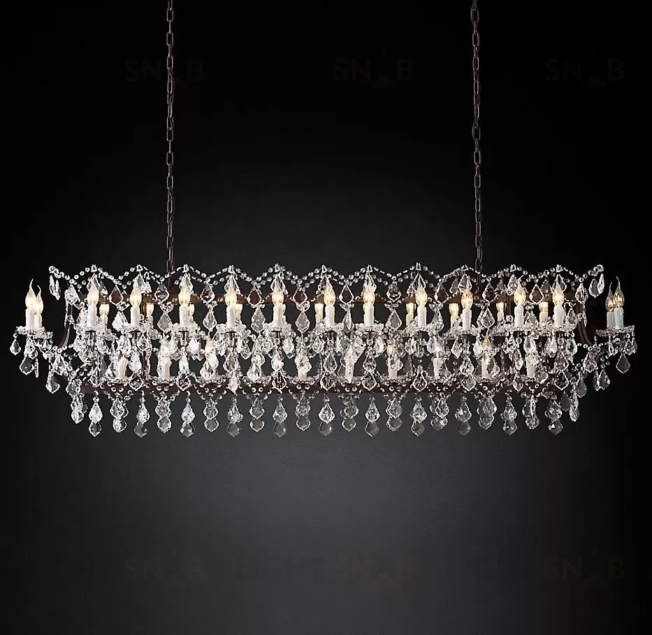 Подвесной дизайнерский светильник  19th C. Rococo Iron & Clear Crystal Rectangular Chandelier 74