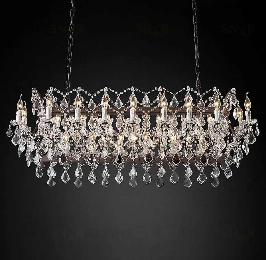 Подвесной дизайнерский светильник  19th C. Rococo Iron & Clear Crystal Rectangular Chandelier 63