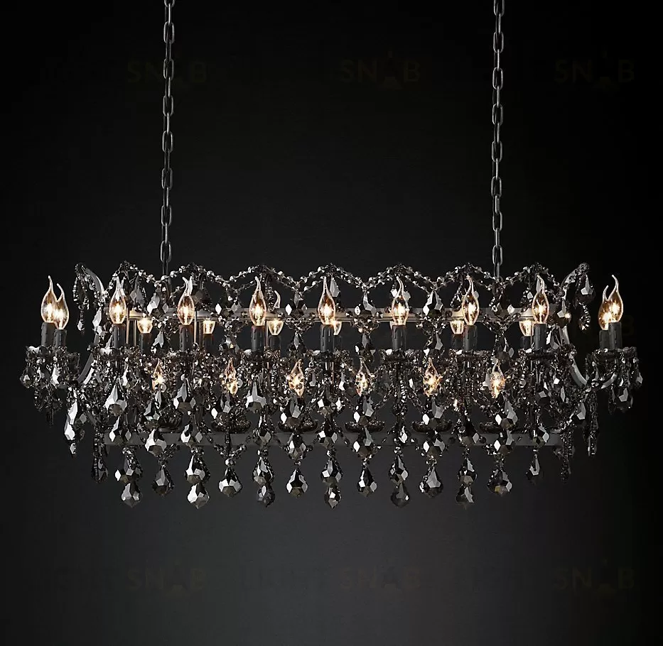 Подвесной дизайнерский светильник  19th C. Rococo Iron & Smoke Crystal Rectangular Chandelier 52