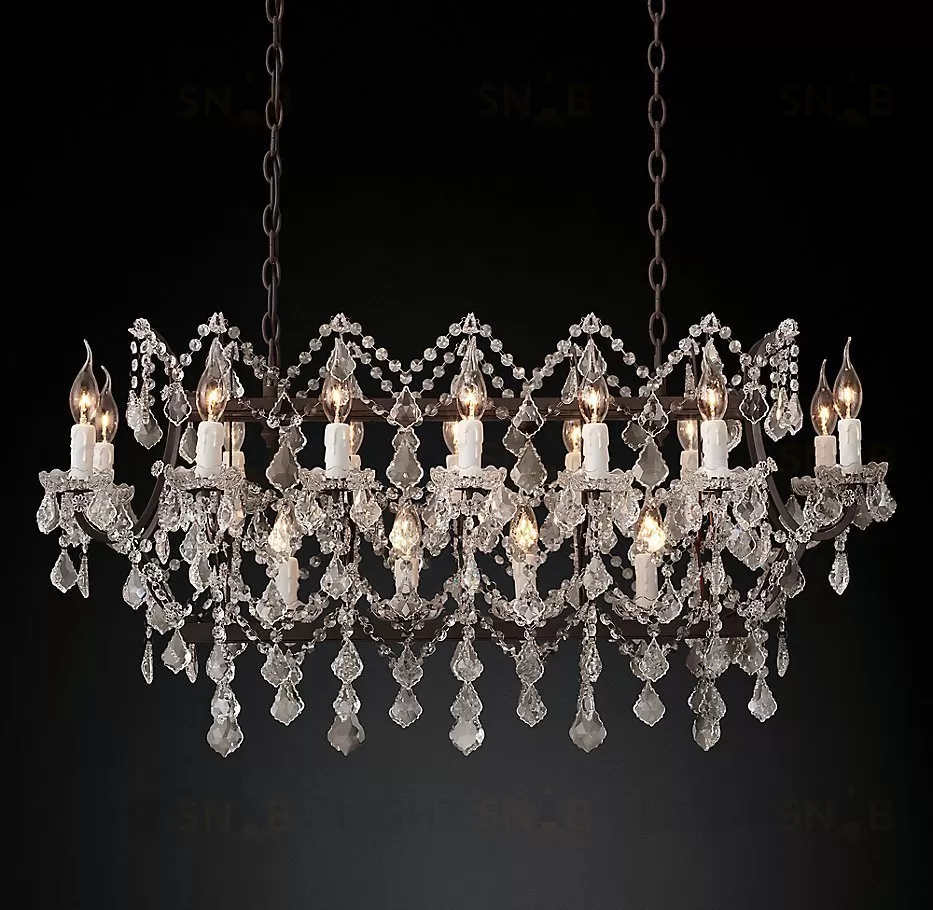 Подвесной дизайнерский светильник  19th C. Rococo Iron & Clear Crystal Rectangular Chandelier 39