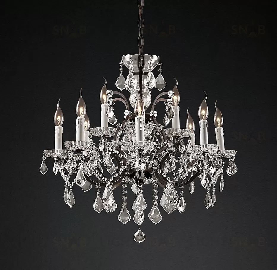 Подвесной дизайнерский светильник  19th C. Rococo Iron & Clear Crystal Round Chandelier 28