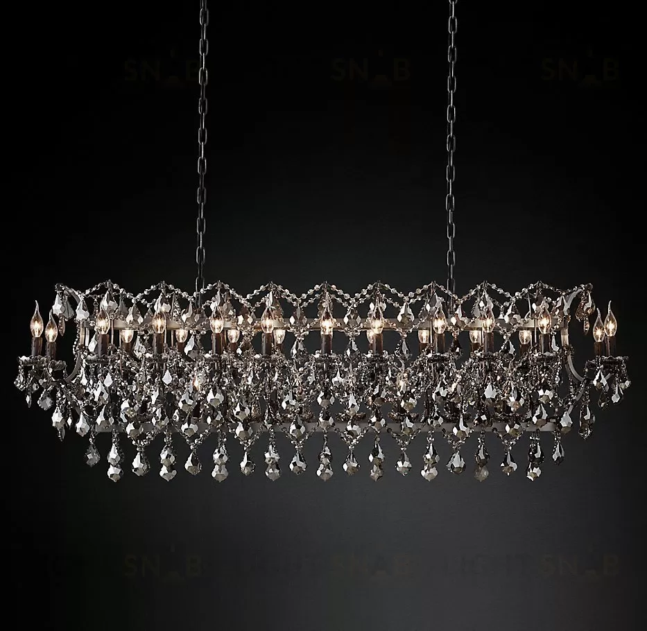 Подвесной дизайнерский светильник  19th C. Rococo Iron & Smoke Crystal Rectangular Chandelier 63