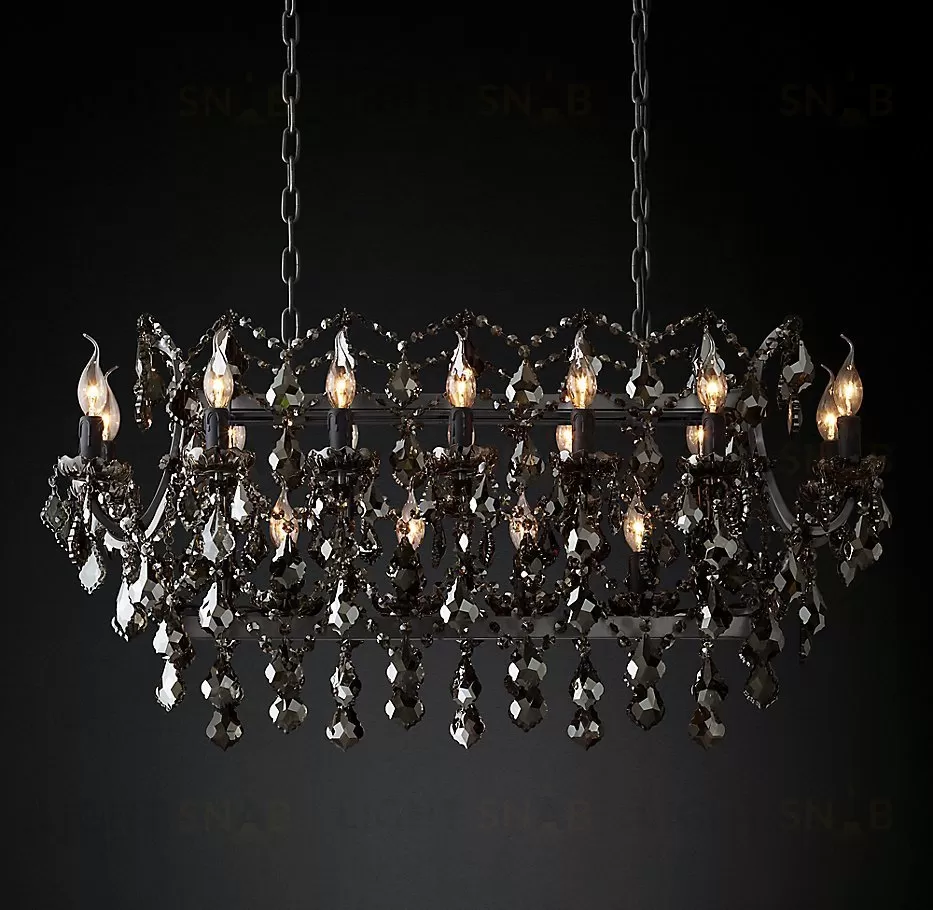 Подвесной дизайнерский светильник  19th C. Rococo Iron & Smoke Crystal Rectangular Chandelier 40