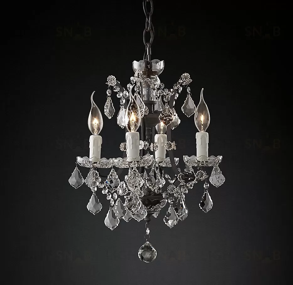 Подвесной дизайнерский светильник  19th C. Rococo Iron & Clear Crystal Round Chandelier 14