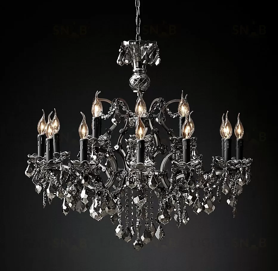 Подвесной дизайнерский светильник  19th C. Rococo Iron & Smoke Crystal Round Chandelier 32