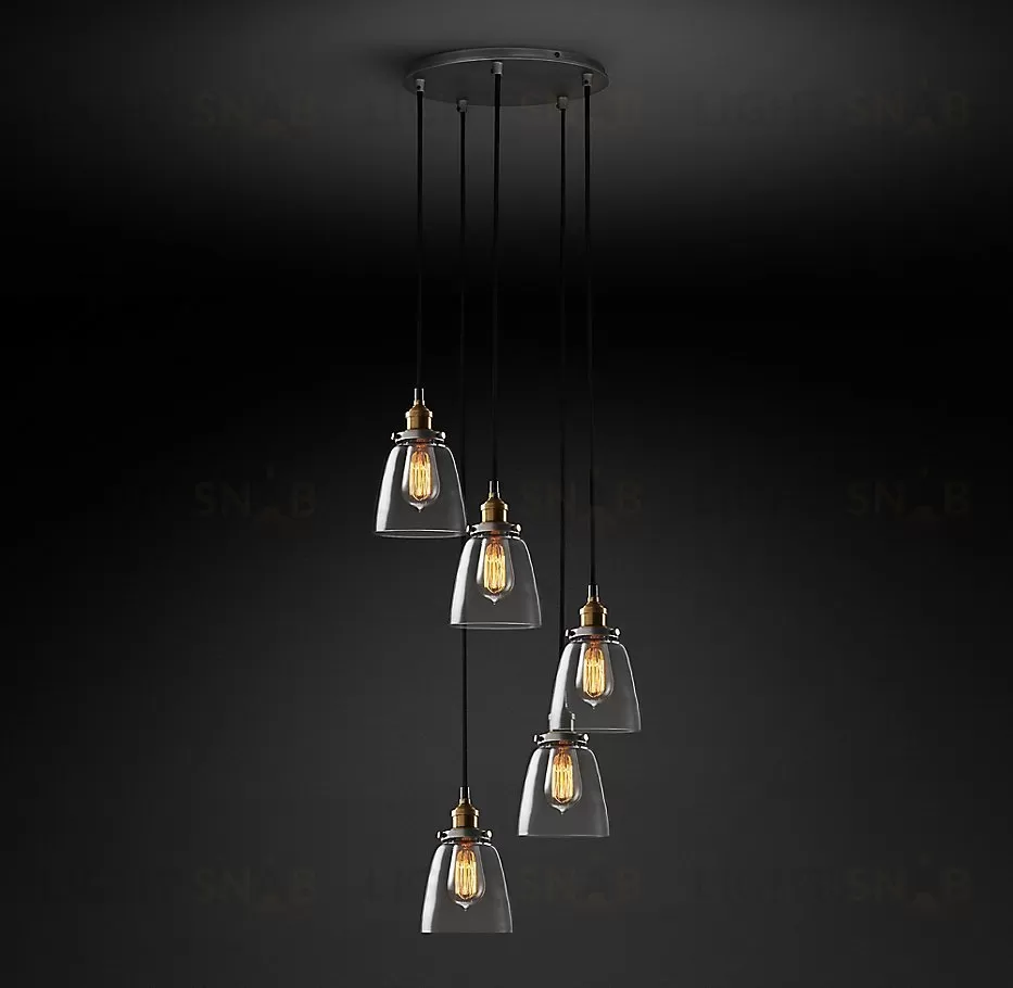 Подвесной дизайнерский светильник  20th C. Factory Filament Clear Glass Cloche Round  Pendant by Restoration Hardware LSR5799