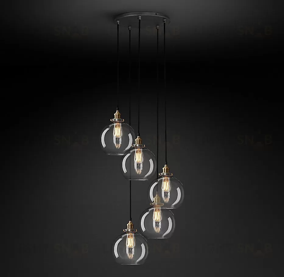 Подвесной дизайнерский светильник  20th C. Factory Filament Clear Glass Caf? Round Pendant by Restoration Hardware LSR5796