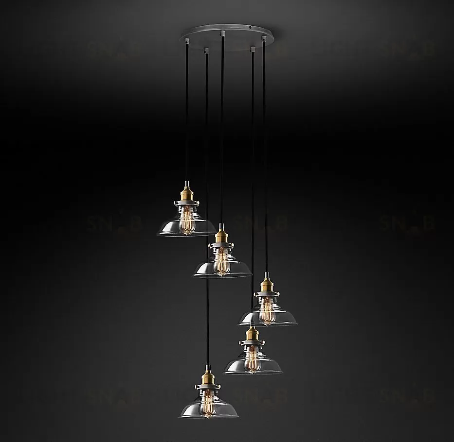 Подвесной дизайнерский светильник  20th C. Factory Filament Clear Glass Barn Round Pendant by Restoration Hardware LSR5790