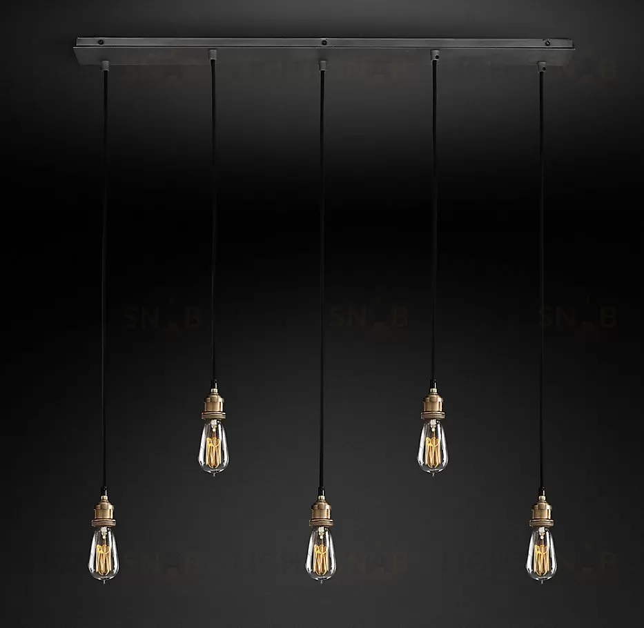 Подвесной дизайнерский светильник  20th C. Factory Filament Bare Bulb Rectangular Pendant by Restoration Hardware LSR5785