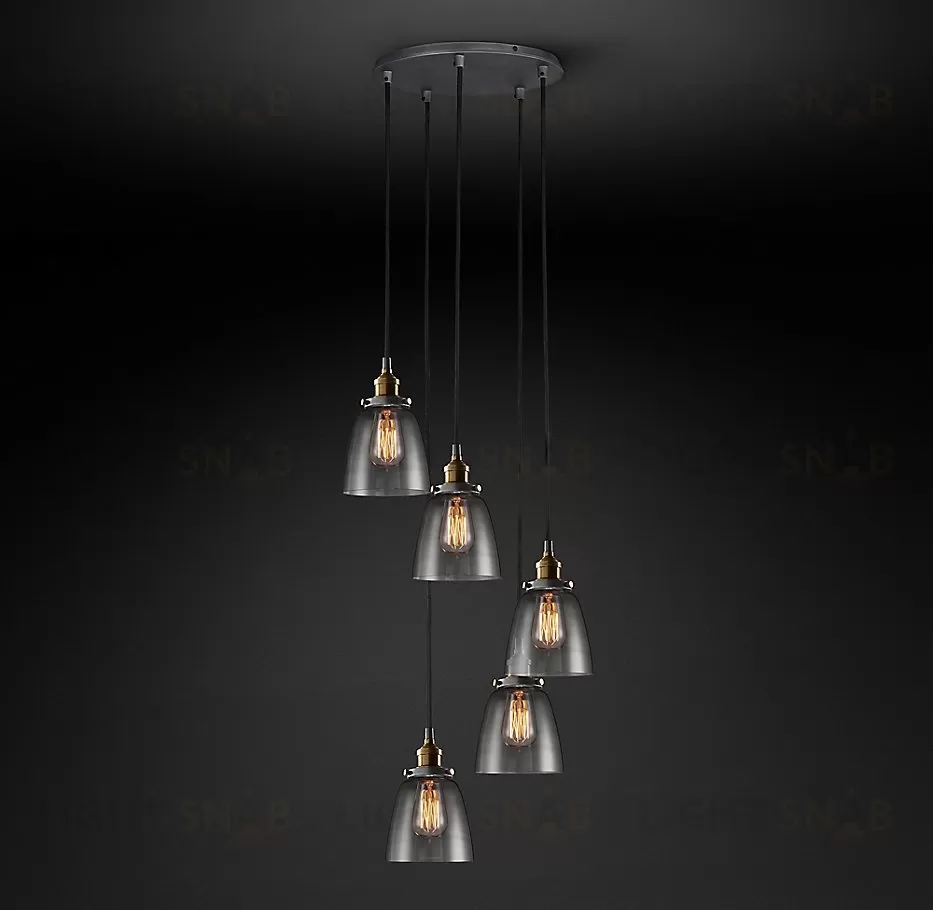 Подвесной дизайнерский светильник  20th C. Factory Filament Smoke Glass Cloche Round  Pendant by Restoration Hardware LSR5825