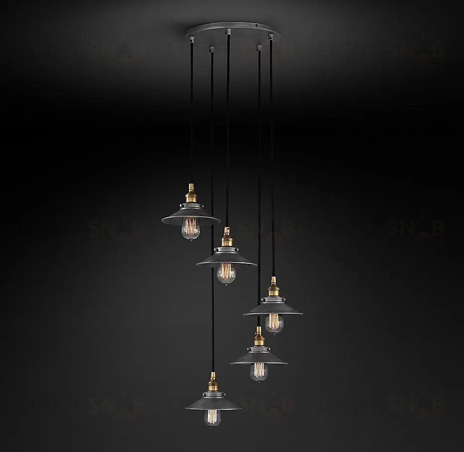 Подвесной дизайнерский светильник  20th C. Factory Filament Metal Round Pendant by Restoration Hardware LSR5807