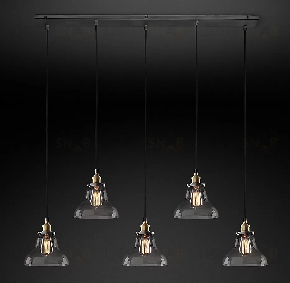 Подвесной дизайнерский светильник  20th C. Factory Filament Smoke Glass Boulangerie Rectangular Pendant by Restoration Hardware LSR5818