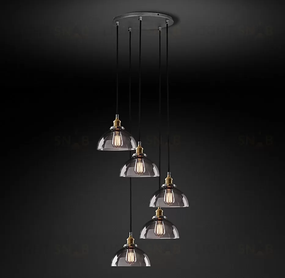 Подвесной дизайнерский светильник  20th C. Factory Filament Smoke Glass Dome Round Pendant by Restoration Hardware LSR5828