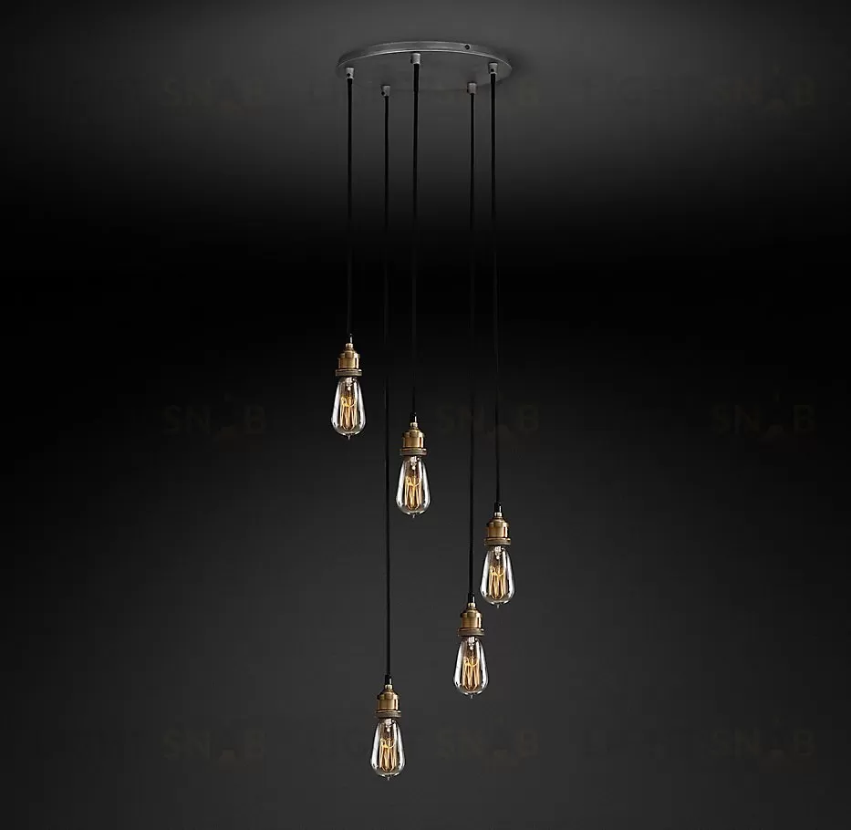 Подвесной дизайнерский светильник  20th C. Factory Filament Bare Bulb Round Pendant by Restoration Hardware LSR5786