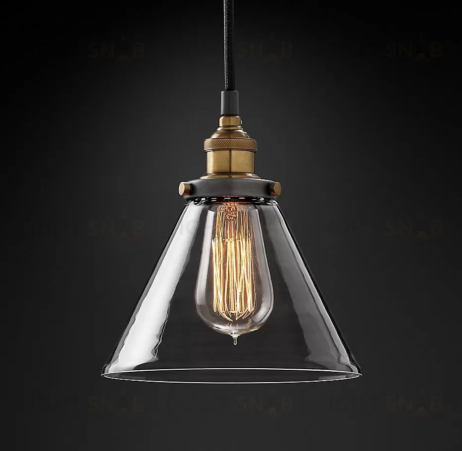 Подвесной дизайнерский светильник  20th C. Factory Filament Clear Glass Funnel Pendant by Restoration Hardware LSR5803