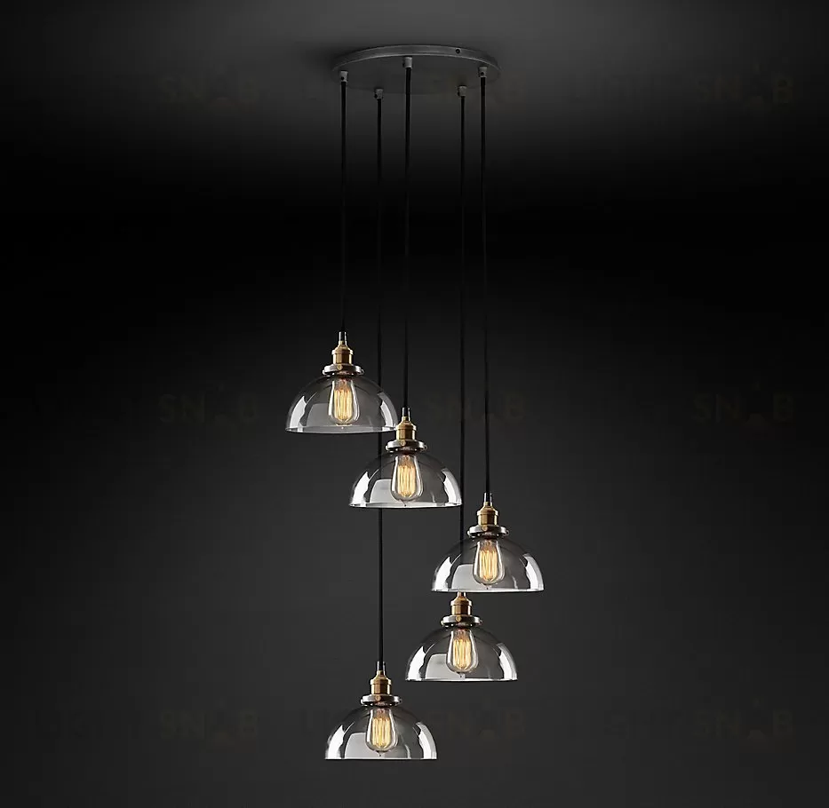 Подвесной дизайнерский светильник  20th C. Factory Filament Clear Glass Dome Round  Pendant by Restoration Hardware LSR5802