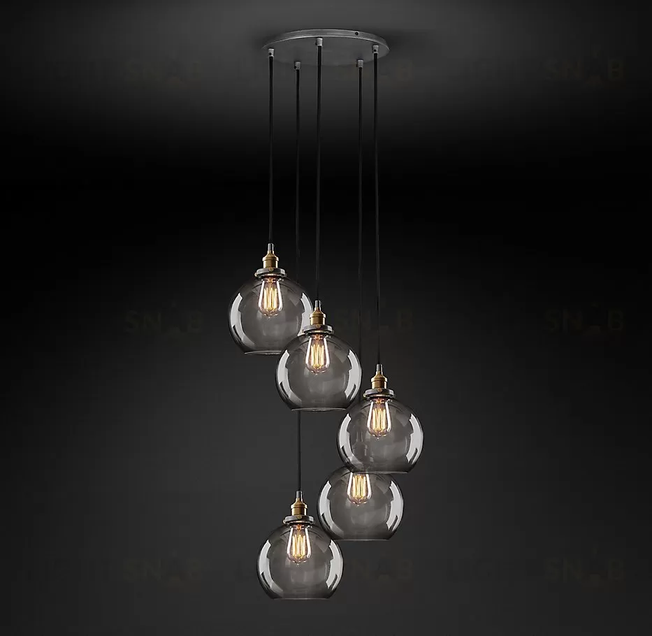 Подвесной дизайнерский светильник  20th C. Factory Filament Smoke Glass Caf? Round   Pendant by Restoration Hardware LSR5822