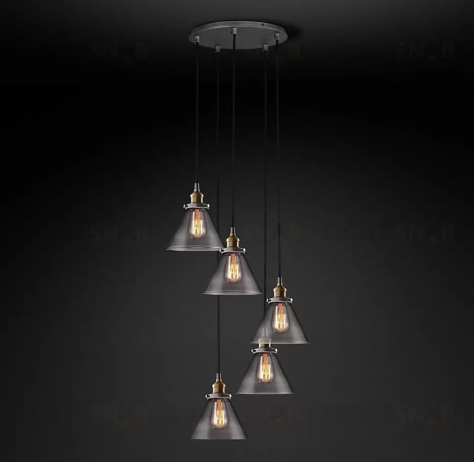 Подвесной дизайнерский светильник  20th C. Factory Filament Smoke Glass Funnel Round  Pendant by Restoration Hardware LSR5831