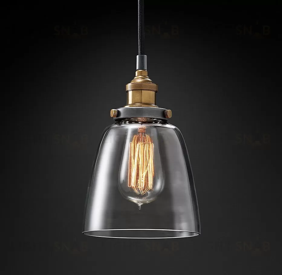 Подвесной дизайнерский светильник  20th C. Factory Filament Clear Glass Cloche Pendant by Restoration Hardware LSR5797