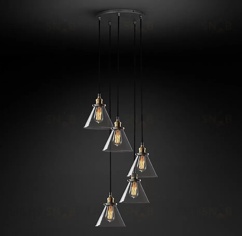 Подвесной дизайнерский светильник  20th C. Factory Filament Clear Glass Funnel Round  Pendant by Restoration Hardware LSR5805