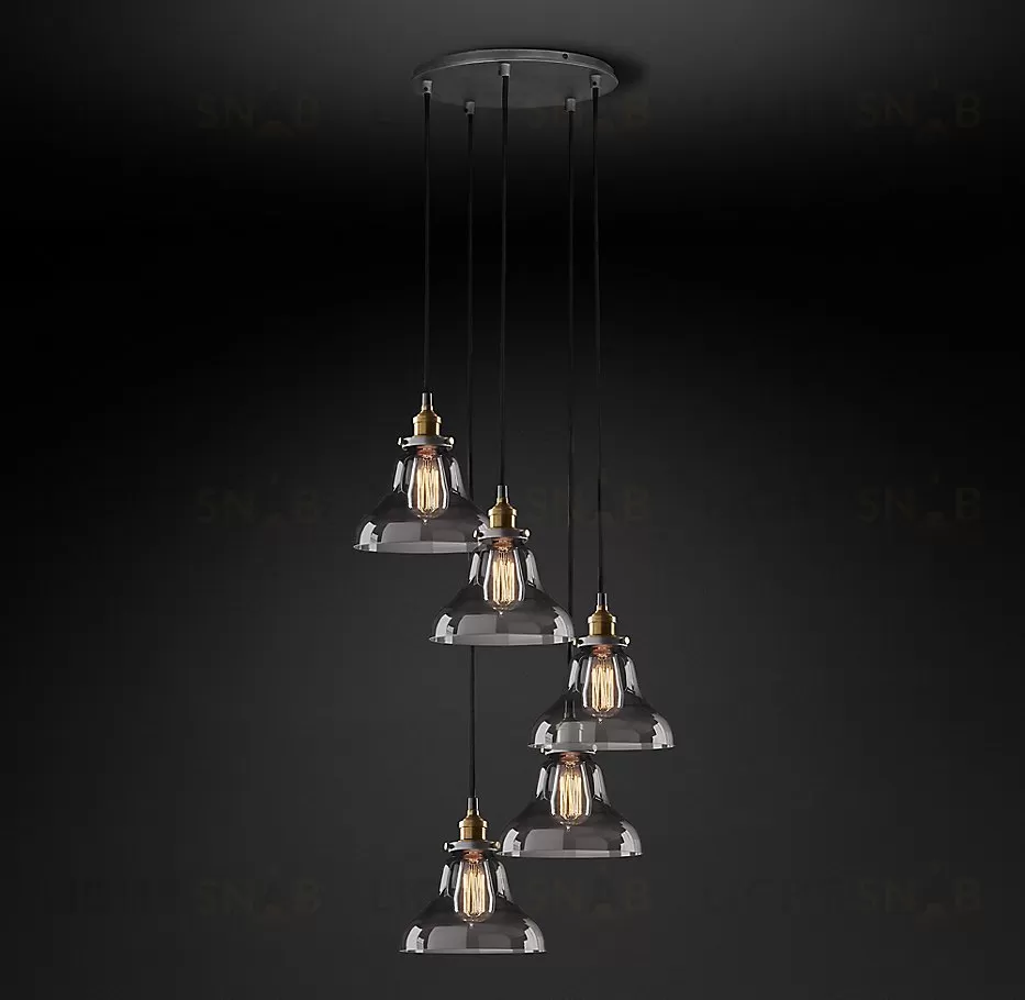 Подвесной дизайнерский светильник  20th C. Factory Filament Smoke Glass Boulangerie Round  Pendant by Restoration Hardware LSR5819