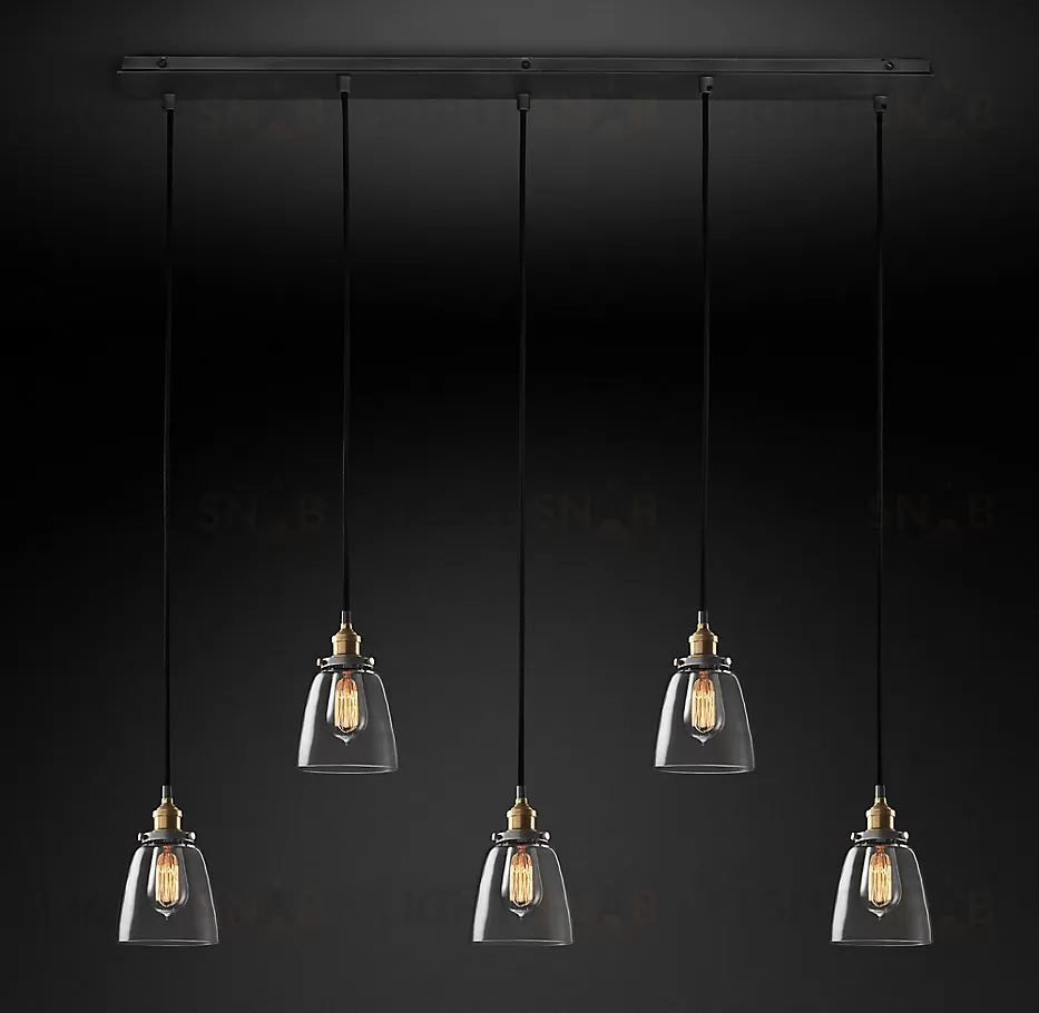 Подвесной дизайнерский светильник  20th C. Factory Filament Clear Glass Cloche Rectangular Pendant by Restoration Hardware LSR5798