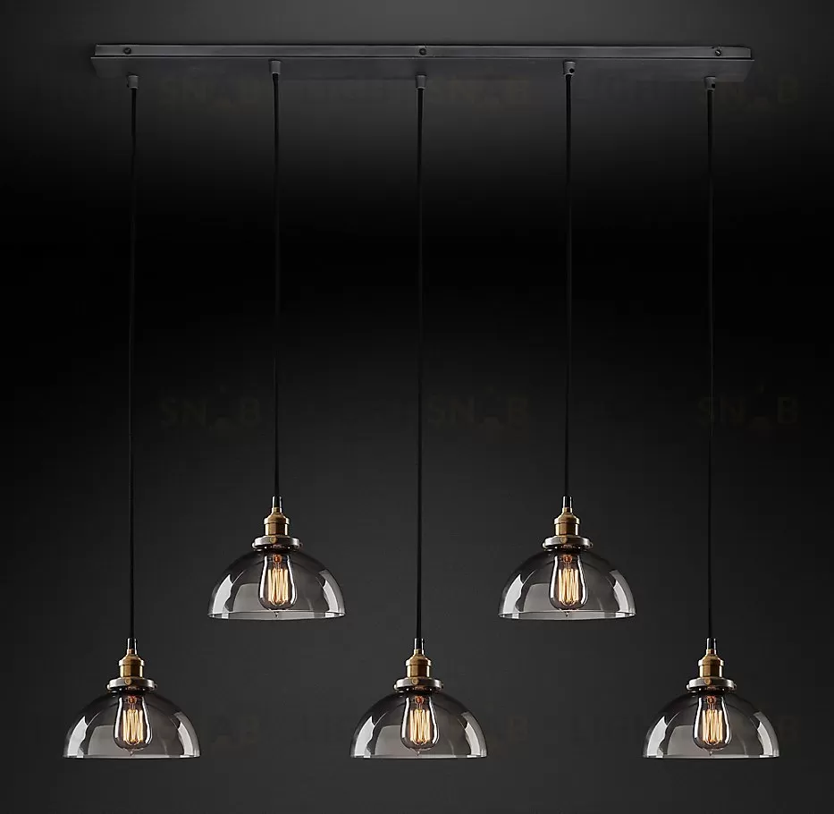 Подвесной дизайнерский светильник  20th C. Factory Filament Smoke Glass Dome Rectangular  Pendant by Restoration Hardware LSR5827