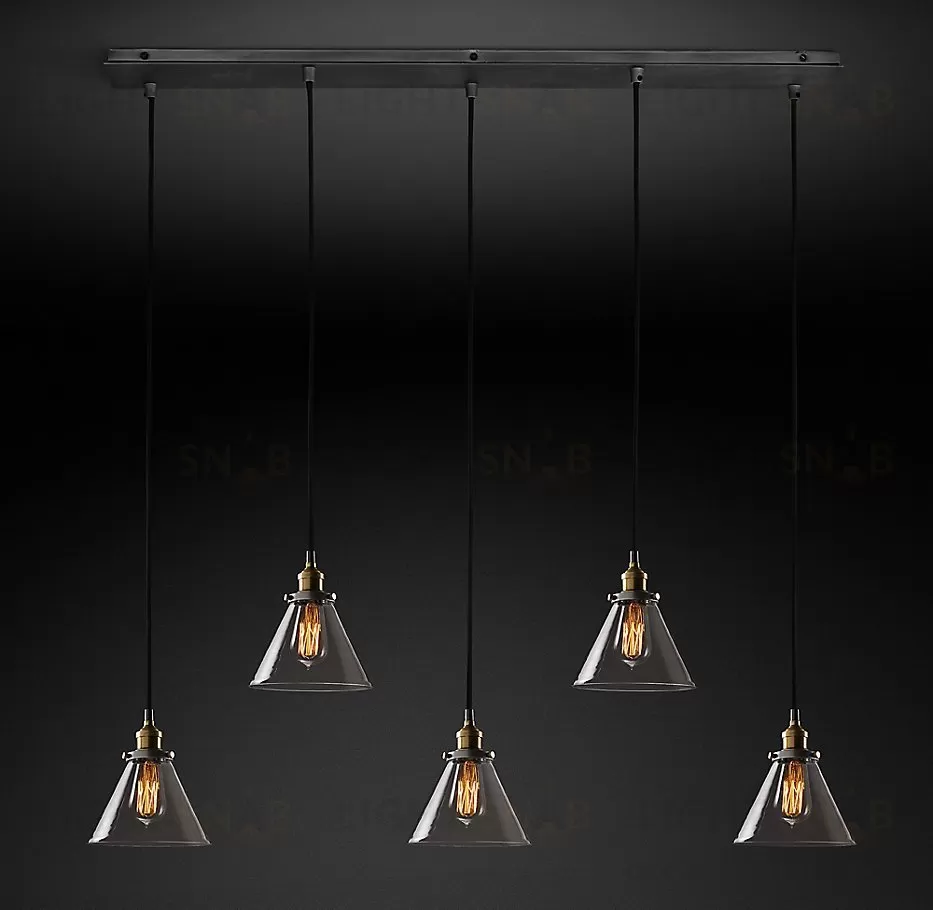 Подвесной дизайнерский светильник  20th C. Factory Filament Smoke Glass Funnel Rectangular Pendant by Restoration Hardware LSR5830