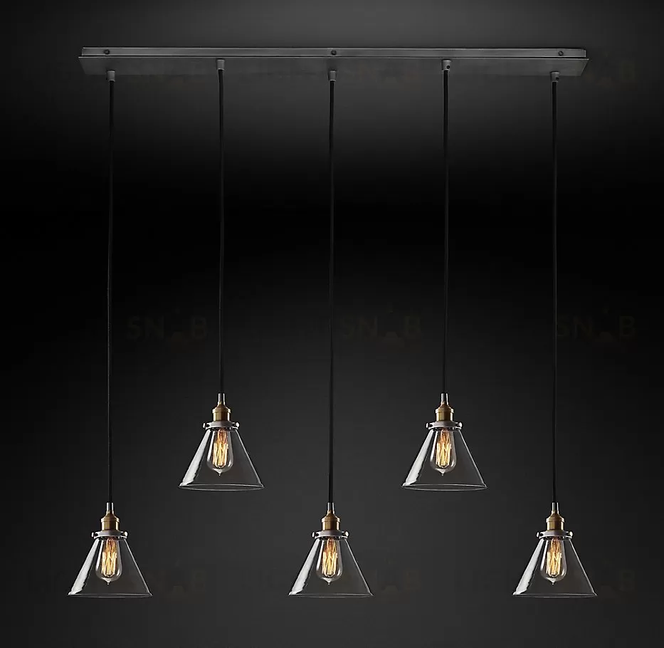 Подвесной дизайнерский светильник  20th C. Factory Filament Clear Glass Funnel Rectangular Pendant by Restoration Hardware LSR5804