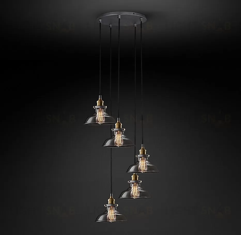 Подвесной дизайнерский светильник  20th C. Factory Filament Smoke Glass Barn Round   Pendant by Restoration Hardware LSR5816