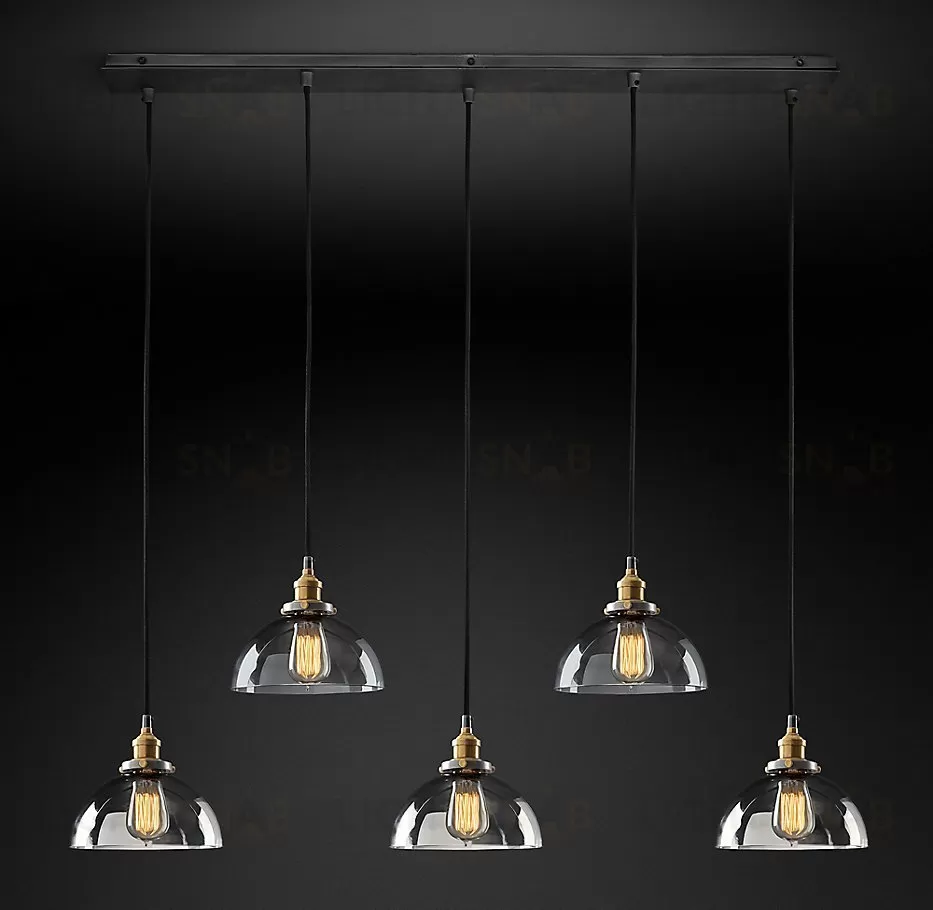 Подвесной дизайнерский светильник  20th C. Factory Filament Clear Glass Dome Rectangular Pendant by Restoration Hardware LSR5801