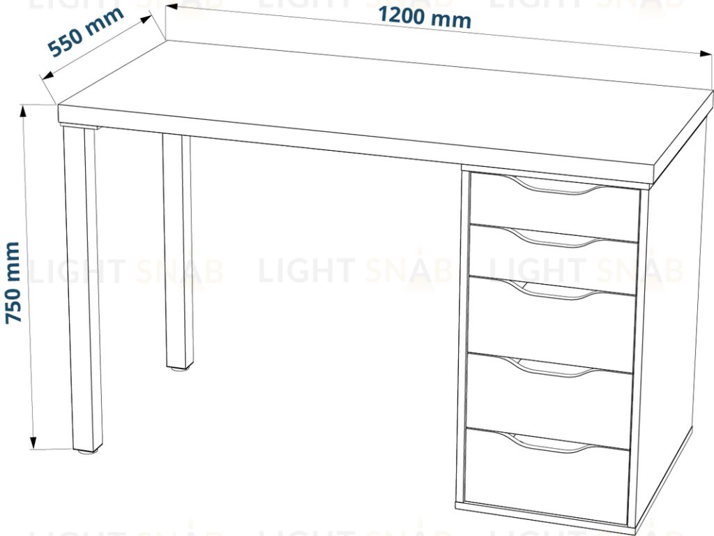 Стол письменный Ингар 1/5Т 120x75x55, дуб беленый/белый S00883