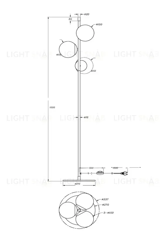 Торшер Maytoni MOD048FL-03G MOD048FL-03G