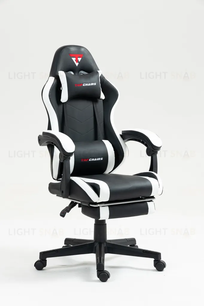 Кресло спортивное TopChairs Prophet с оттоманкой черно-белый УТ000039480